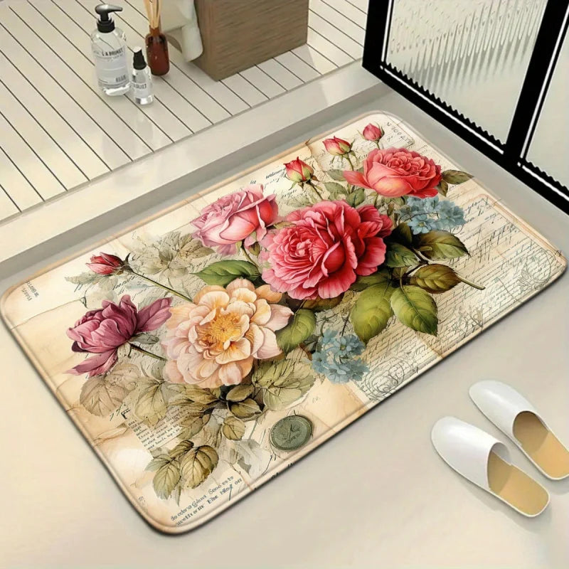 tapis bain ensemble multicolore fleurs vintage non glissant salle bain roses coton moderne