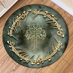 tapis rond moderne lettres stylisées arbre floral noir bleu vert marron clair 40x40cm 80x80cm