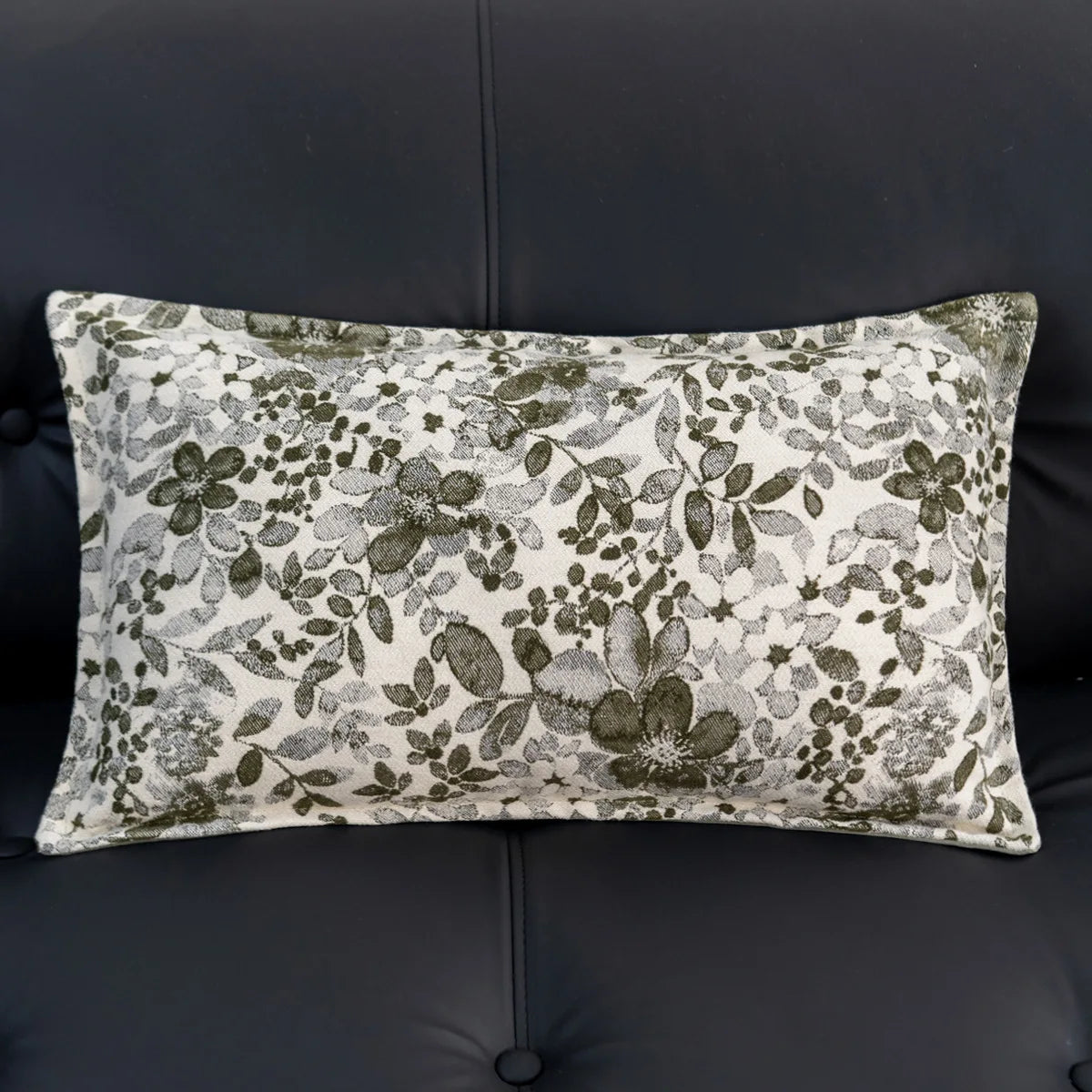 coussin deco vert olive motif floral moderne polyester jacquard adhesif 45x45cm 30x50cm