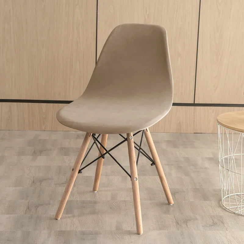 Chaise couvre velours étirable moderne fixée couleur vert foncé beigeclair