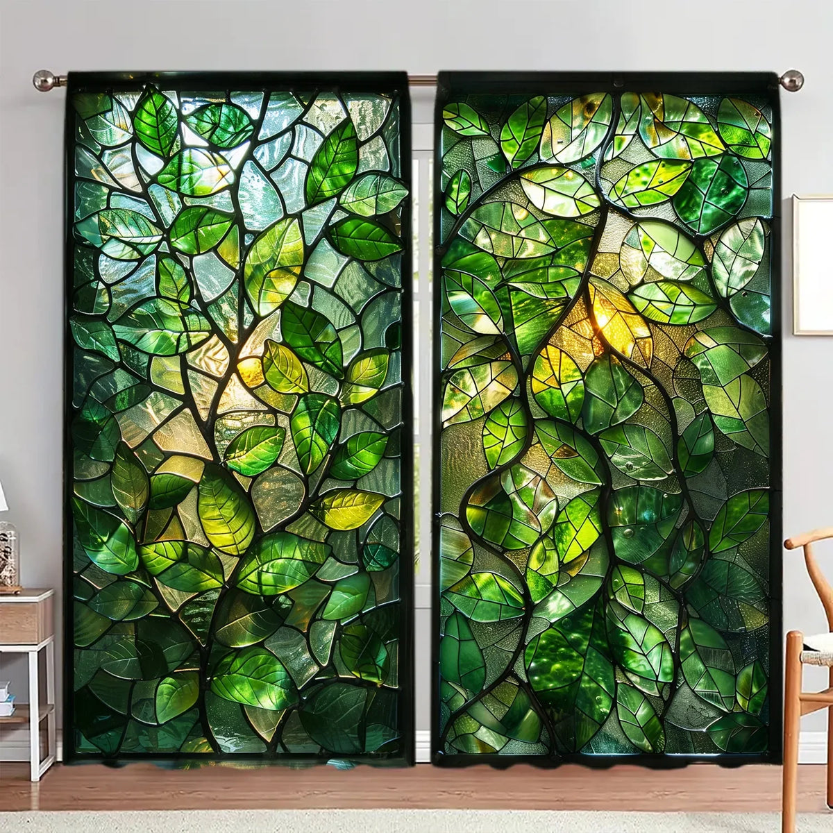 rideaux vintage semi transparent noir marron vert bibliothèque livres végétaux romantique deux pièces