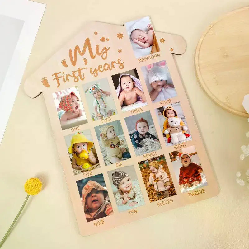 cadre photo mural bois motif floral anniversaire bébé simple élégant my first years papillons
