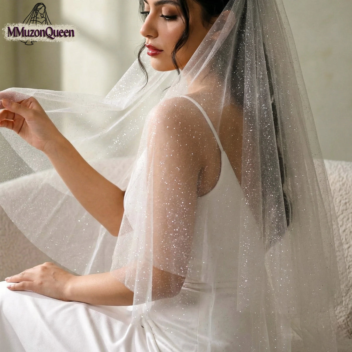 voile mariée pailleté transparent classique deux couches blanc femme