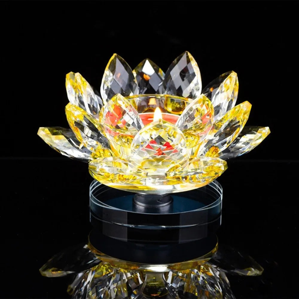 bougie fleur lotus violet rose bleu jaune transparent brillante moderne élégante base noire
