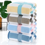 serviettes bain microfibre rayées modernes absorbantes bleu clair blanc beige gris rose pâle écologiques