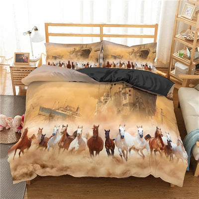 Housse de couette chevaux sauvages western design impression 3D