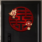 décoration murale mariage motif chinois fleurs rubans adhésif rouge artisanal 38cmx36cm doublejoie caractères