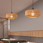 plafonnier suspendu rotin tressé rustique lampes salon chambre semi transparent E27