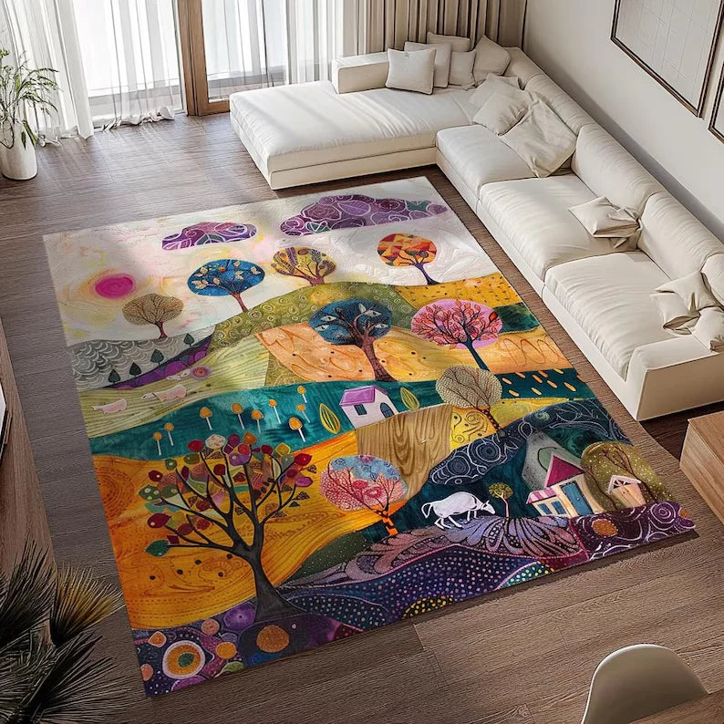 tapis vert moderne texture gazon motif paysager coloré salon 80x120cm polyester