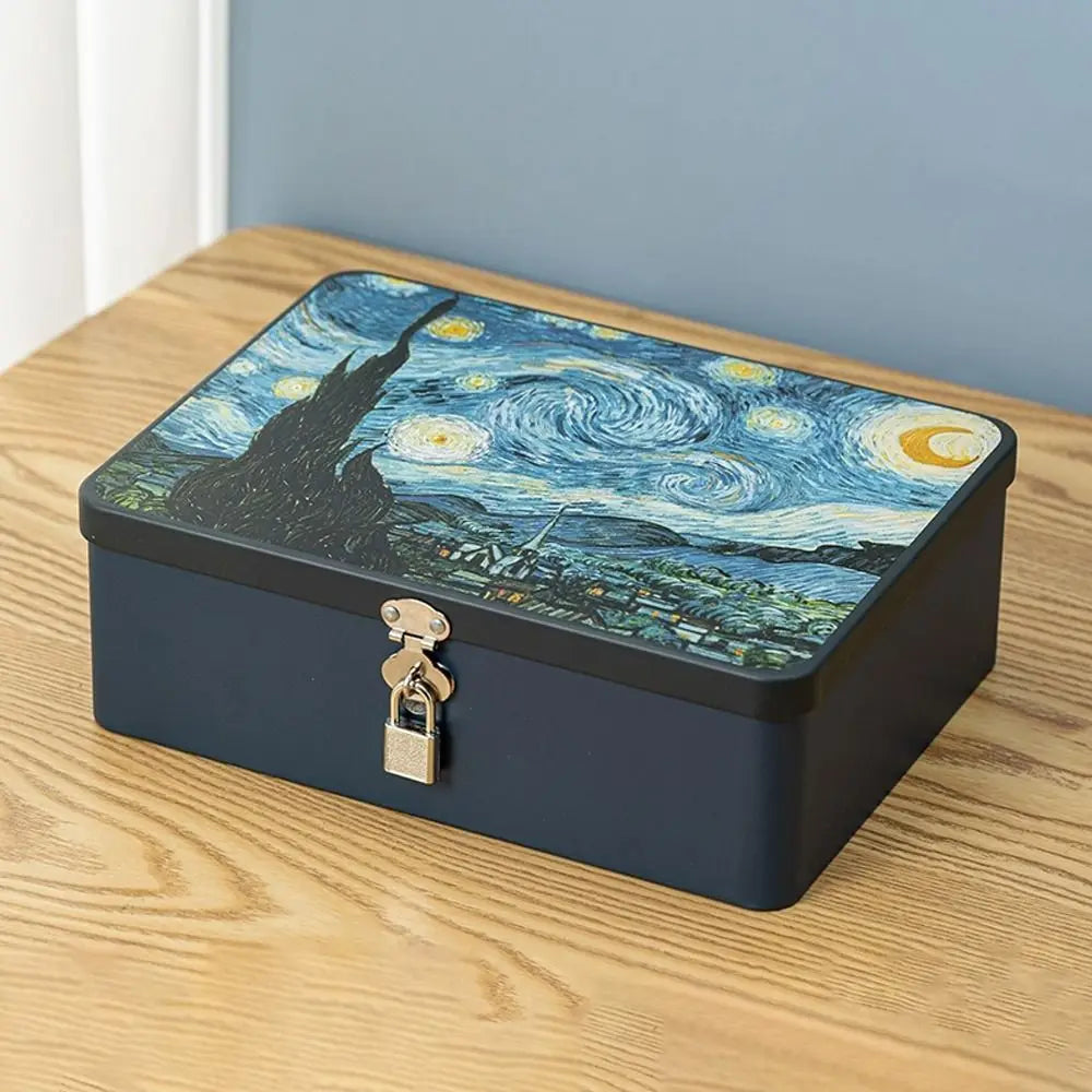 boîte bijoux bleu foncé étoiles peinture nuit classique cadenas respectueux environnement moderne
