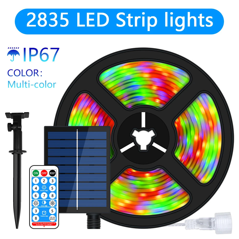 ruban led solaire multicolore modes télécommande moderne décoration extérieure ip67 10mètres