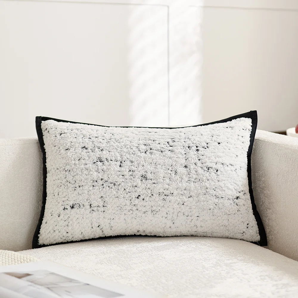 coussins carrés blanc noir rayures moderne housses jacquard polyeste décoration intérieure nordique fixations