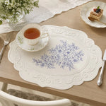 placemat silicone fleurs bleues blanc bordure embossée classique élégant imperméable cuisine table manger