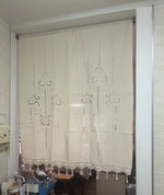 rideaux beiges broderies florales dentelle franges coton pastorales salon chambre semi transparents