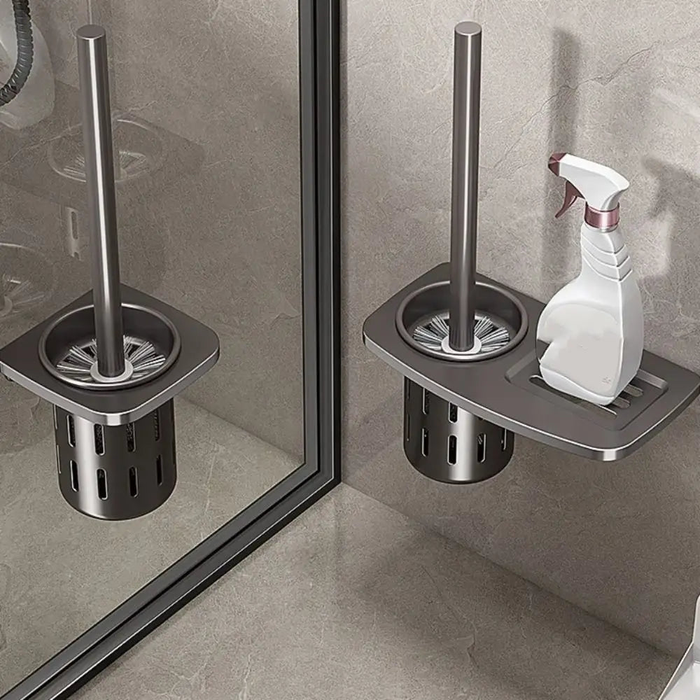 porte brosse wc moderne adhésif blanc gris rond piqueté salle bain