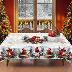 nappe table noël oiseaux houx cloches festive traditionnelle imperméable polyestre blanc rouge verte