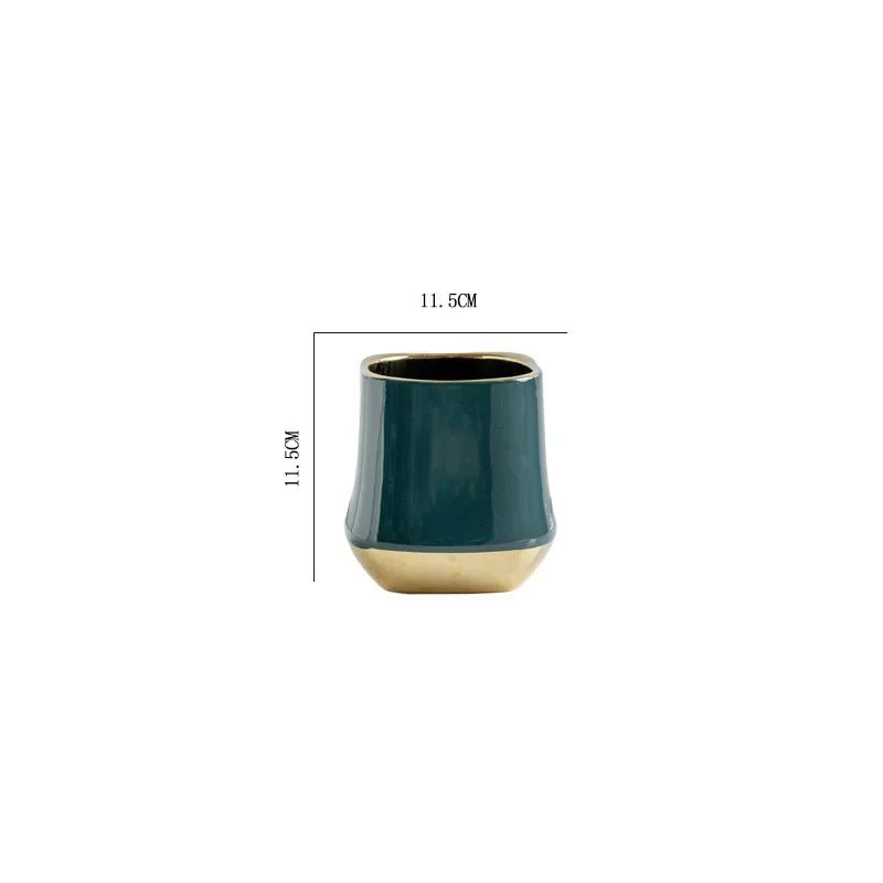 Cache pot céramique moderne blanc doré noir plante verte lisse brillant minimaliste