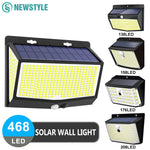 lampe murale solaire 468 led noir ip65 moderne détecteur mouvement autonomie 8mètres