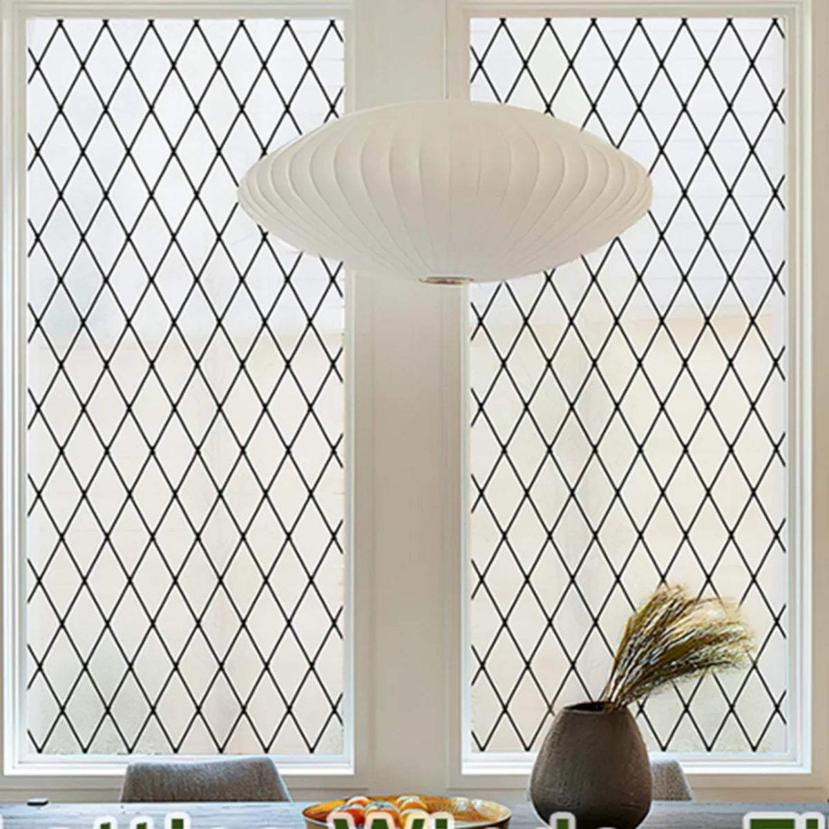 film décoratif fenêtre réseau géométrique noir static cling protection uv isolation thermique moderne