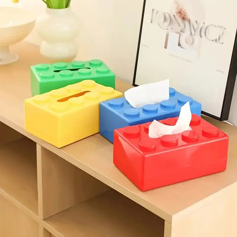 boîte mouchoirs bloc construction couleur blanche bleue rouge verte jaune moderne plastique amovible