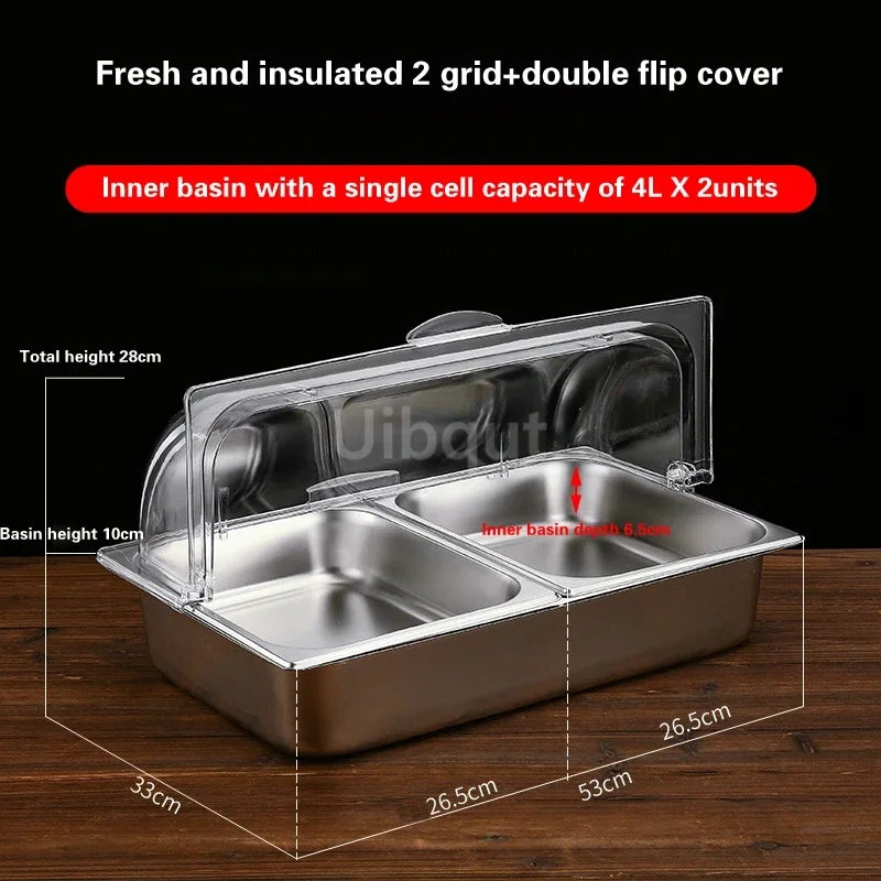 bac alimentaire acier inoxydable couvercle transparent poignée buffet cuisine moderne