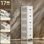 meuble rangement blanc moderne tiroirs transparents rayures diagonales noires pliable porte bouteilles cosmétiques
