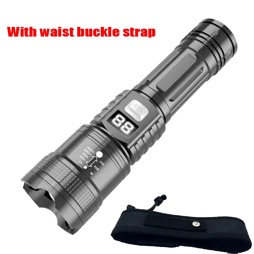 lampe poche rechargeable led zoomable noire éclairage 500mètres camping outdoor