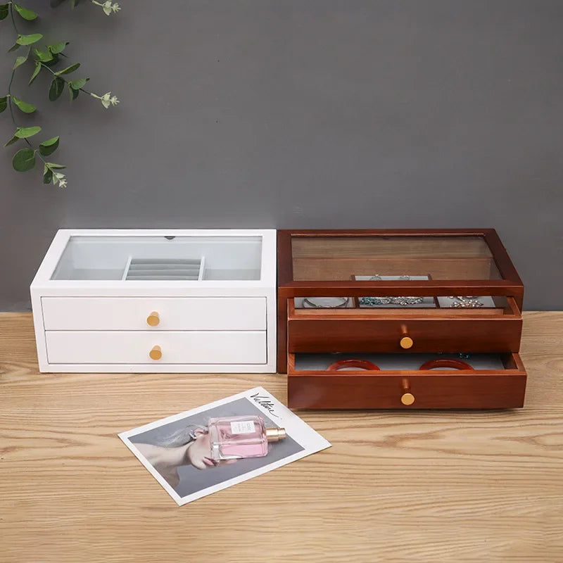 boîte bijoux bois velours transparent classique dorés compartiments organisation vintage