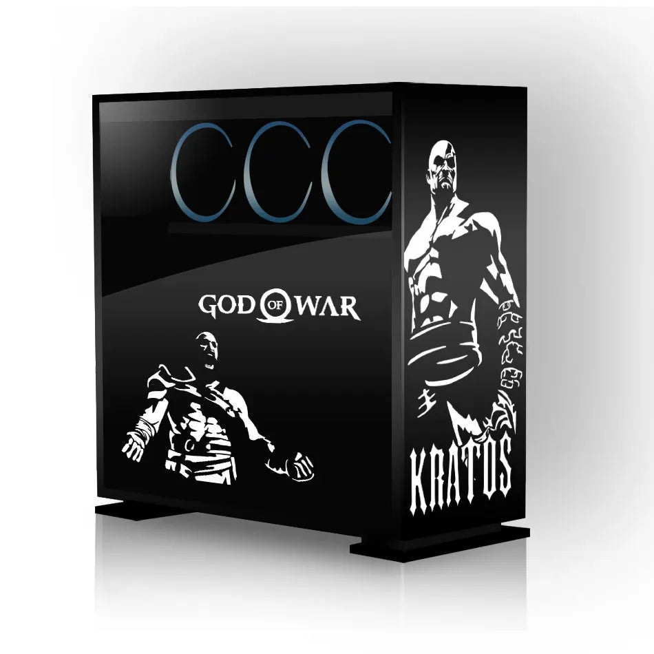 autocollants kratos graphique pvc noir blanc décalcomanie boitier pc transparent fenetre