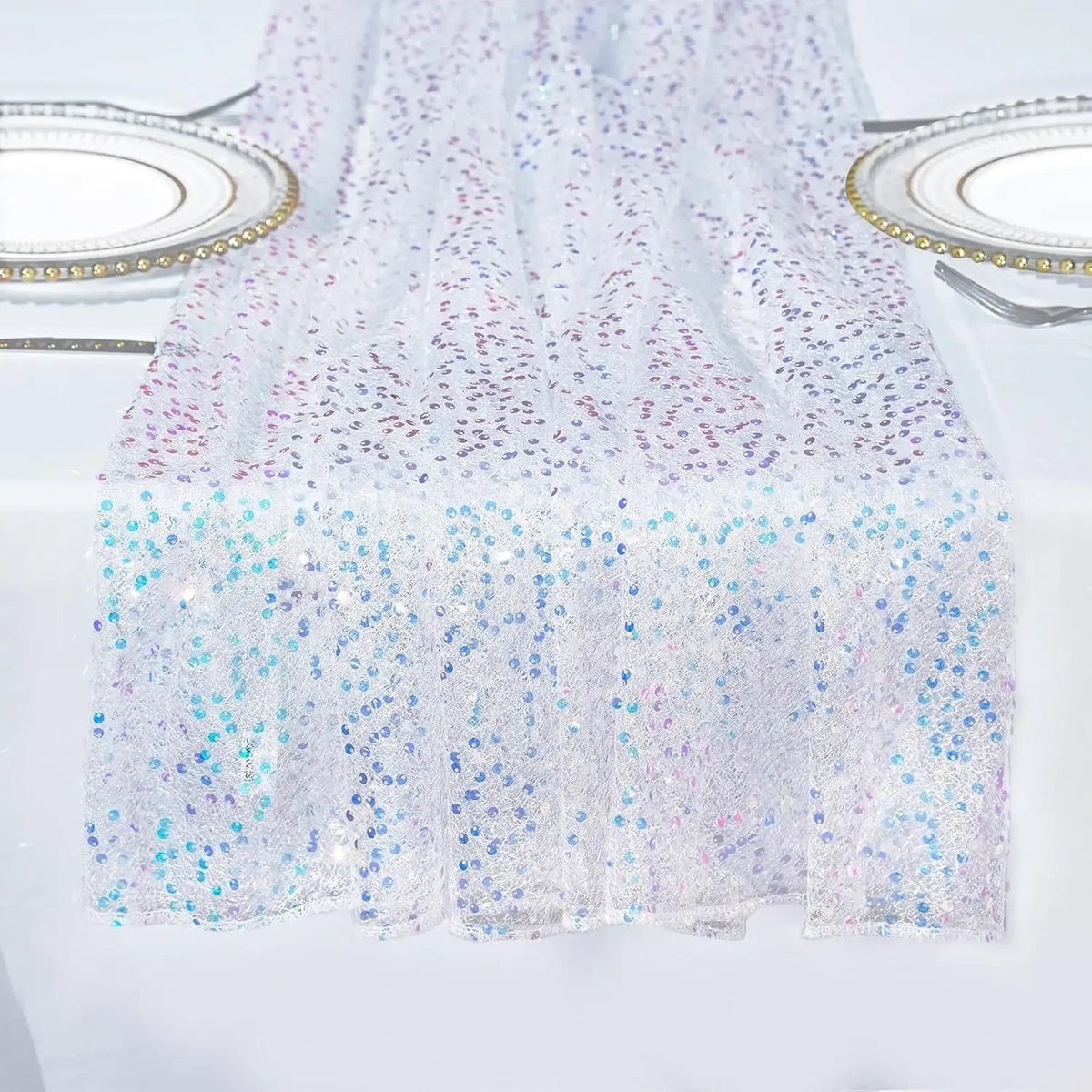 chemin table violet paillettes argent festif élégant hiver été solide polyester 30x183cm bleuclair