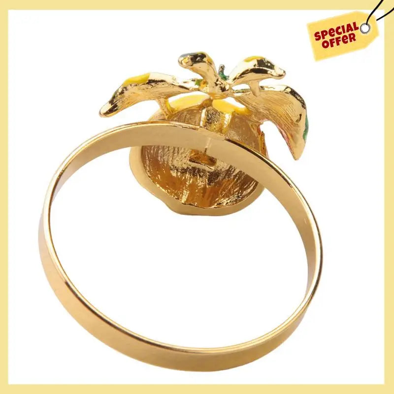 anneaux serviette bague or jaune vert fruit abricot feuilles naturel decoratif été festive