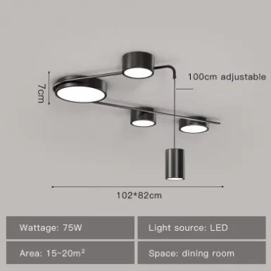 luminaire suspendu moderne minimaliste noir plusieurs lampes circulaire cylindrique plafonnier industrial