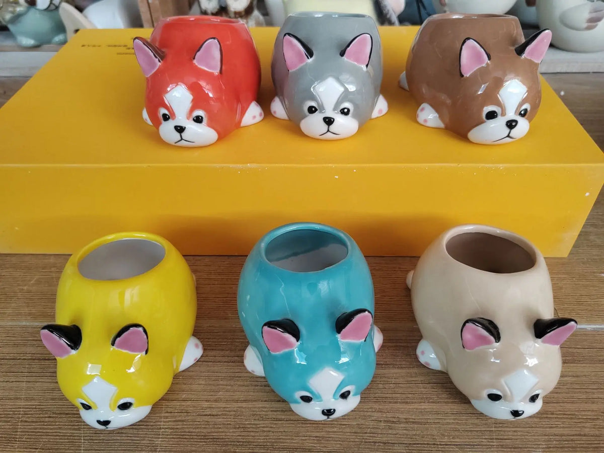 cache pots animaux mignons porc chien renard hérisson bleu rose gris orange blanc opacité
