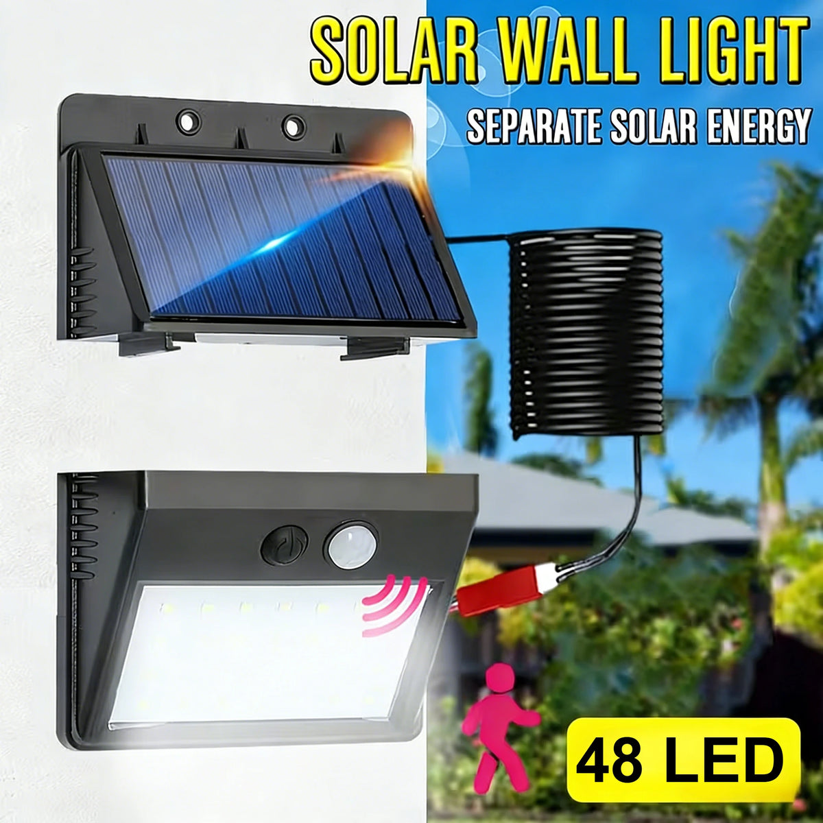 lampe murale solaire 48 led détecteur mouvement panneau solaire bleu modernes extérieures sécurité jardinurgence
