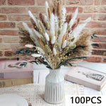 bouquet fleurs séchées eucalyptus roseau pampas beige blanc vert rustique décoration maison anniversaire mariage