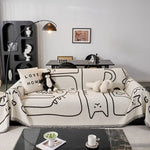 couverture canapé moderne motif chats blanc noir oreiller peluche décorative
