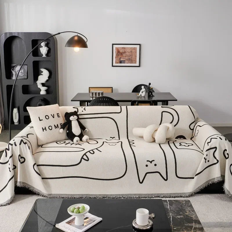 couverture canapé moderne motif chats blanc noir oreiller peluche décorative
