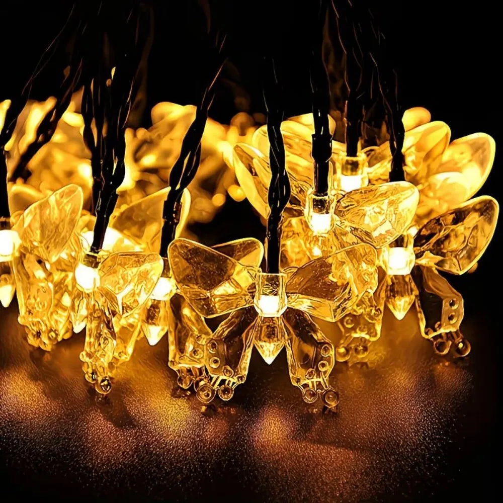 guirlande lumineuse solaire papillons transparents jaunes vertes bleues modernes modes étanches chambre salon
