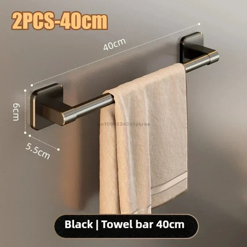 porte serviettes mural adhésif noir alliage aluminium poli industriel salle bain 30 40 50cm