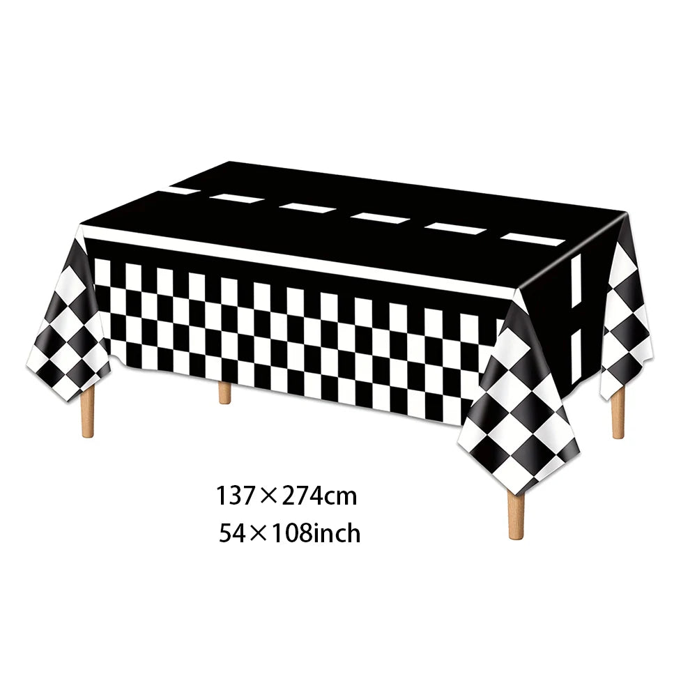 ensemble décoration anniversaire voiture course assiettes gobelets bannière table runner ballon géant papier