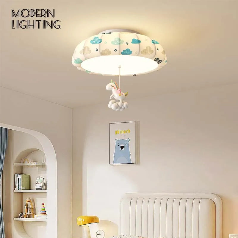lampe moderne enfantine nuages ours rubans lapin blanc bleu rouge beige