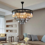 lustre led moderne élégant cristal transparent doré rangs pendants chaines noires