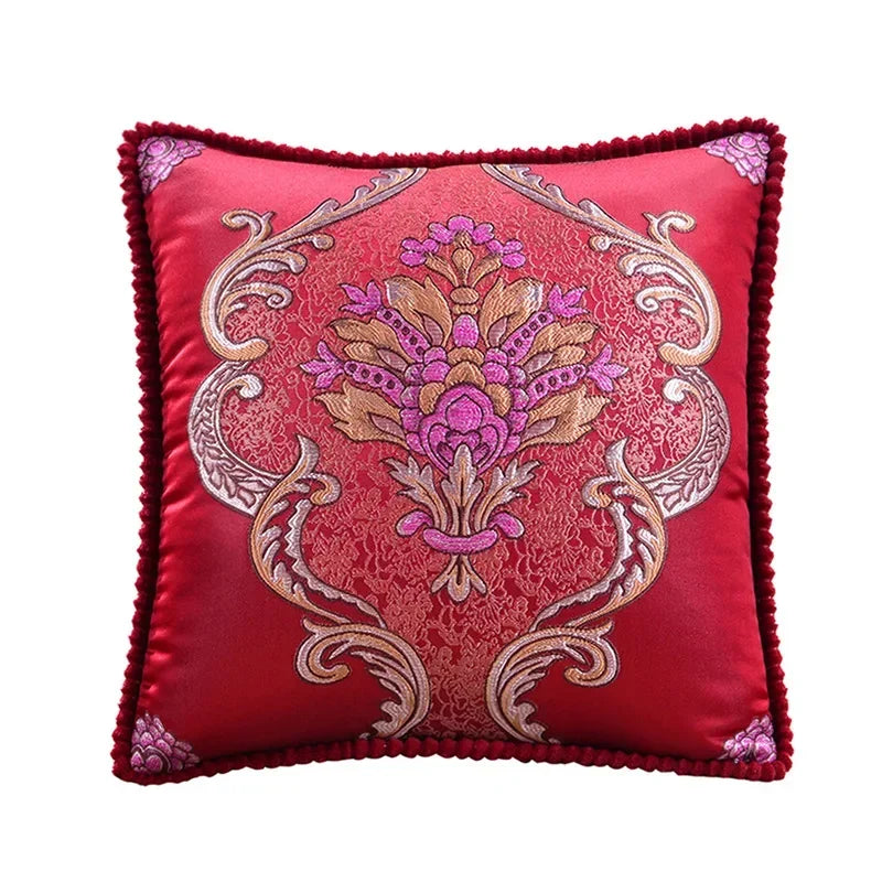 taie d'oreiller polyester broderies florales beige rouge bleu clair marron gris maison hospitalière élégante