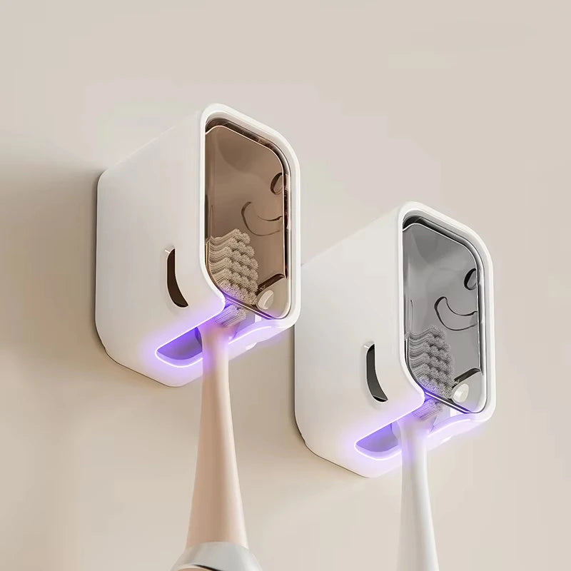 porte brosse dents transparent moderne adhésif sans perçage salle bain rangement anti poussière blanc