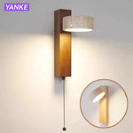 lampe murale led bois naturel interrupteur tissu beige moderne fixée cuisine chambre