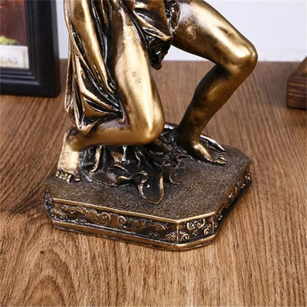 statue grecque atlas résine bronze doré détail homme globe terrestre décor maison