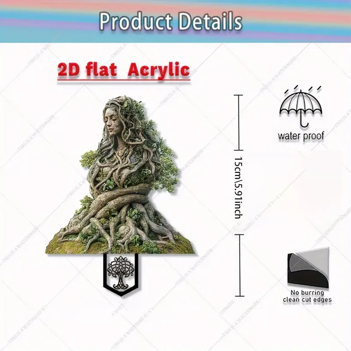 statuette déesse forêt verte marron racines feuilles mousse extérieure pot fleur naturelle 15cm opaque