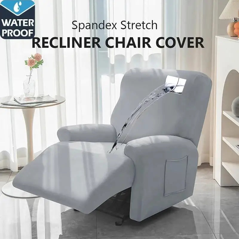 Housse fauteuil inclinable gris clair uni moderne adhésif poche respirante durable confortable hydrofuge lavable