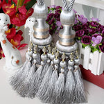 pompons rideau élégants franges couleurs bleu noir doré rayures polyester decoration maison