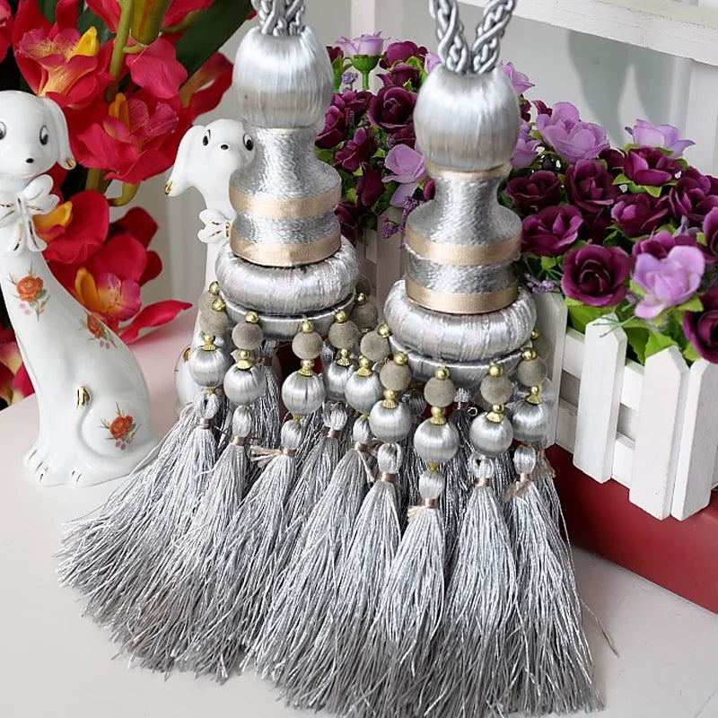 pompons rideau élégants franges couleurs bleu noir doré rayures polyester decoration maison